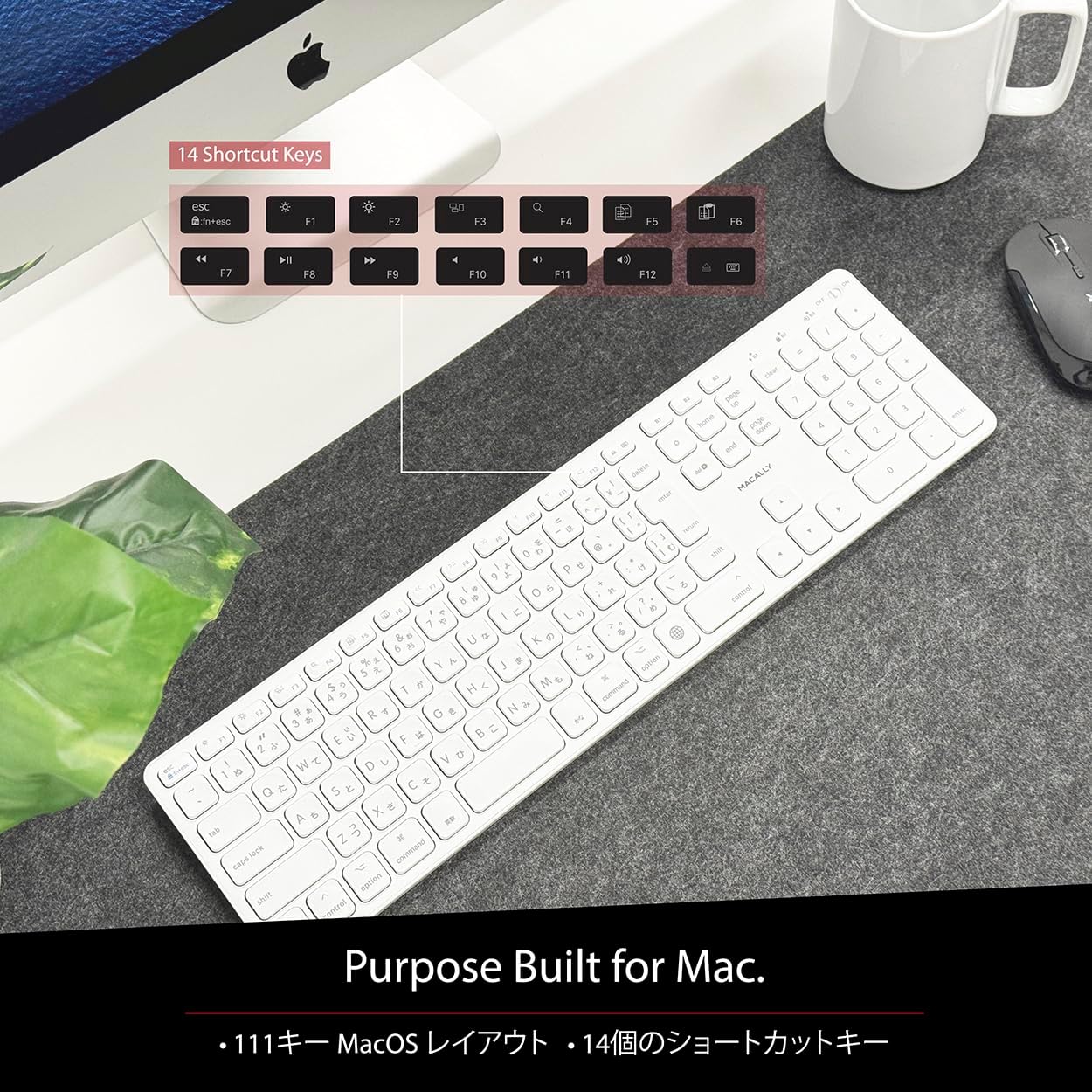 Keyboard with highlighted shortcut keys for Mac