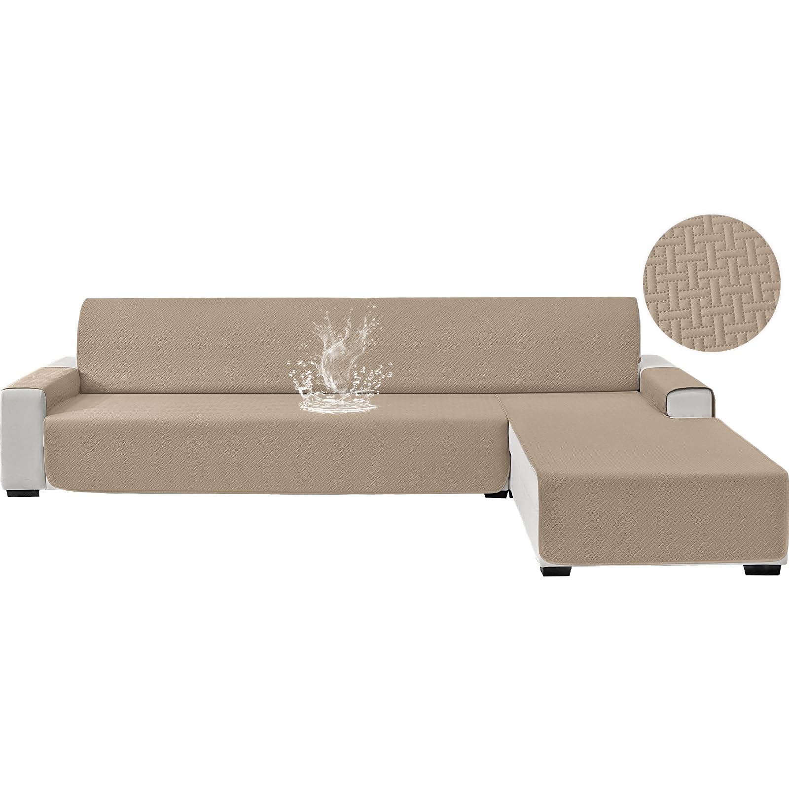 Copridivano 2 Posti Con Penisola, Impermeabile Copri Divano Angolare, Copridivano Penisola Destra/Sinistra Universale Reversibile, Copri Divano Chaise Longue Antigraffio, Cachi