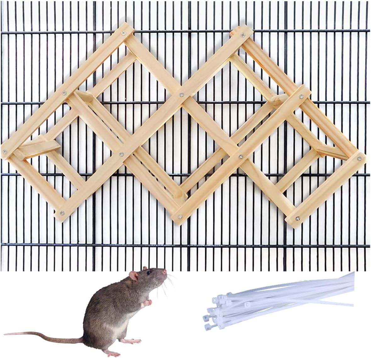 Wooden Rat Climbing Toys for Pet Rats – Natural Cage Accessories,Climbing Ladder,Hanging Enrichment Toys for Fancy Rats,Fun & Safe Play & Chew Activities,M