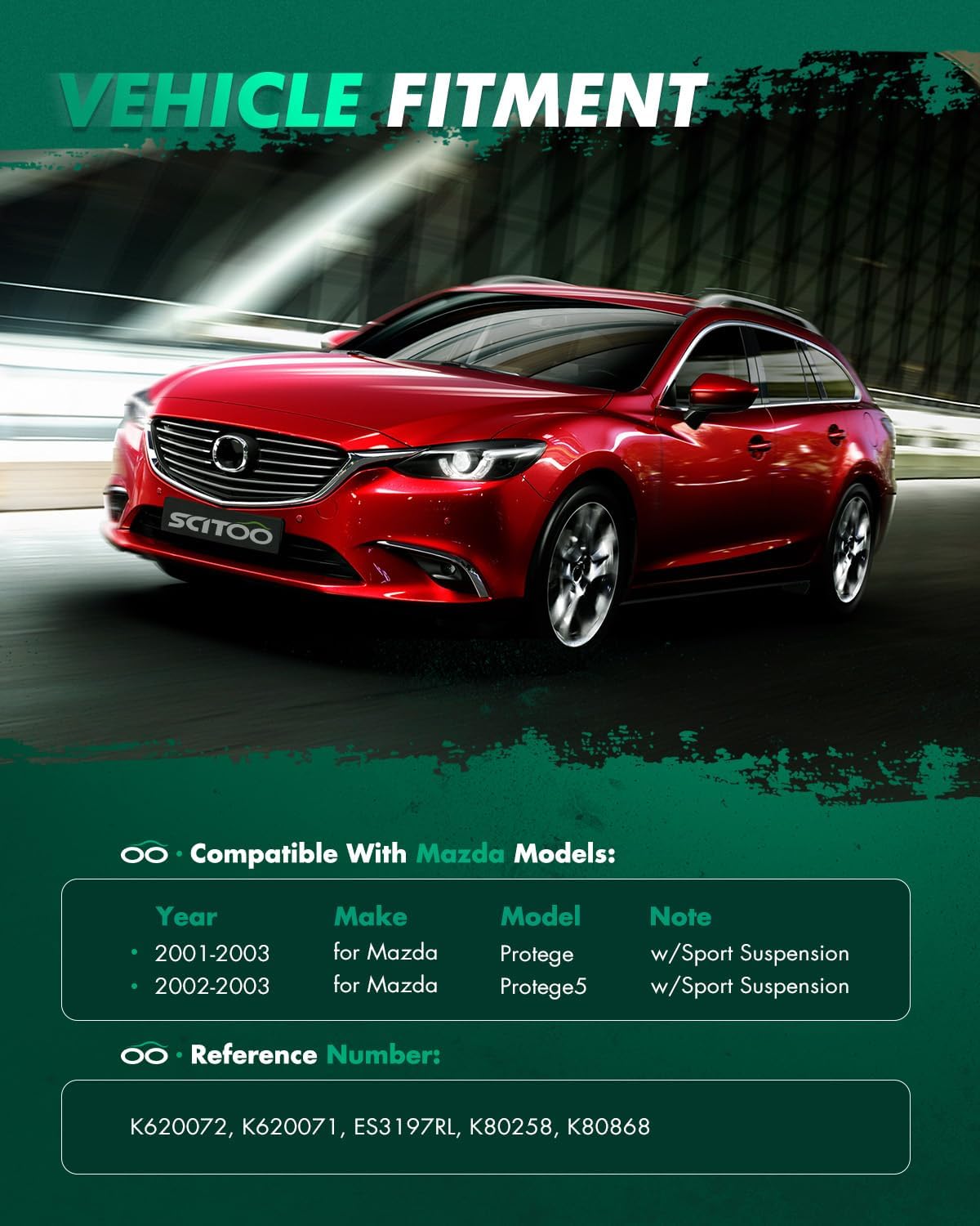 SCITOO 8pcs Front Suspension Kit Lower Control Arm w/Ball Joint Stabilizer Sway Bar Links Inner Outer Tie Rod End fit for Mazda Protege Protege5 2001 2002 2003