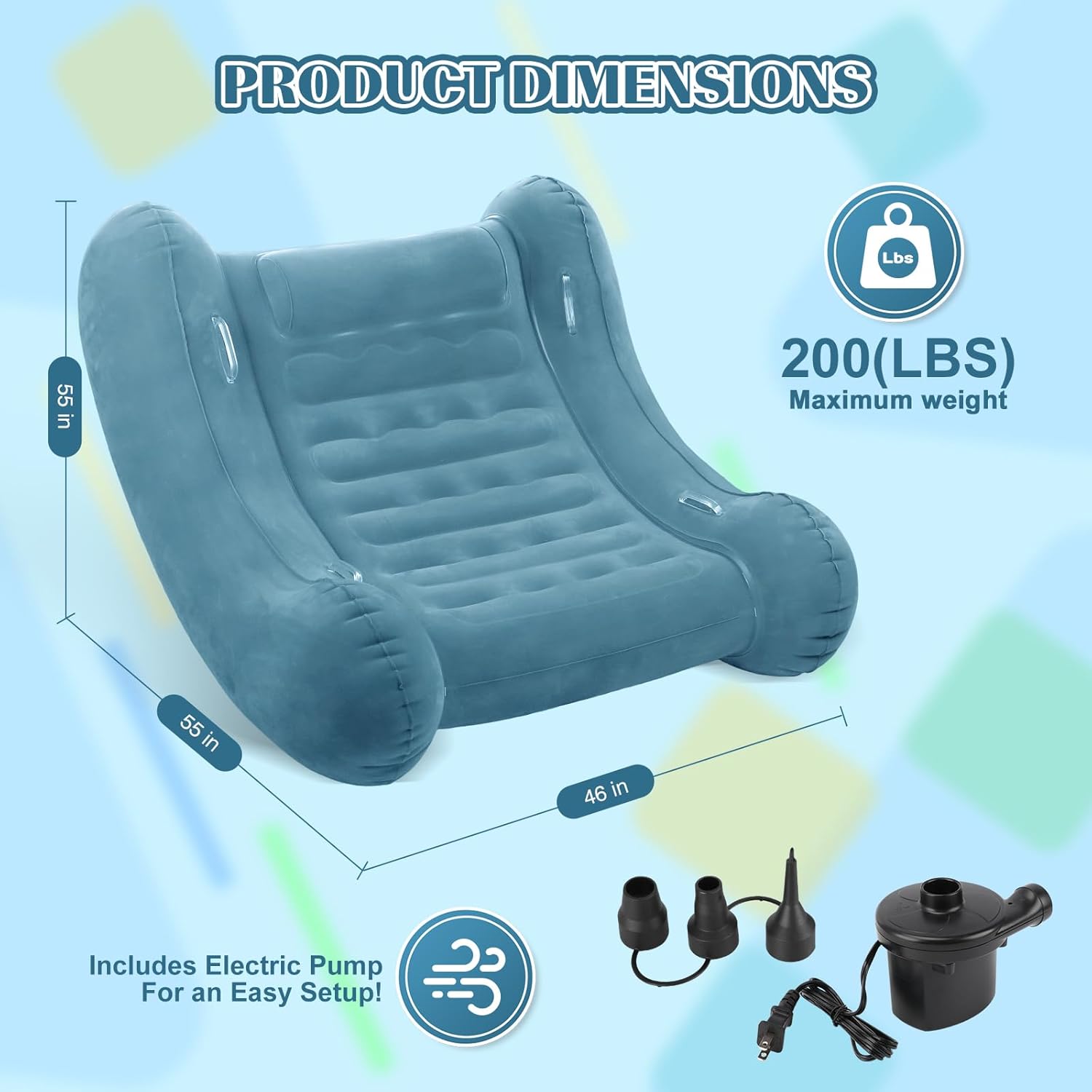 Sensory Rocker Chair for Kids, 55” x 55” x 46” Air Cloud Rocker, Inflatable Sensory Chair for Autistic ADHD Child, Indoor/Outdoor Toddler Rocking Chair-Includes Air Pump and Repair Kit Green