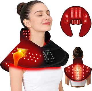 Red Light Therapy Device for Neck Shoulder 148 LED 660nm & 850nm Dual-Wave 5000mAh Controller Infrared Light Pad 5 Modes Rechargeable Cordless Controller 10/20 Min Timer Flexible