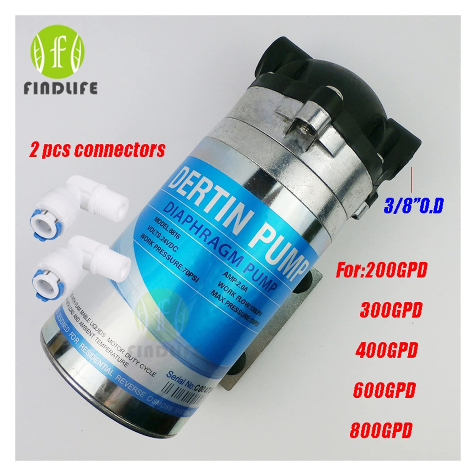 Parti del Filtro dell'Acqua Pompa Booster for filtrazione dell'Acqua con connettore da 2 Pezzi for Macchina ad osmosi inversa for depuratore d'Acqua da 400 GPD 600GPD