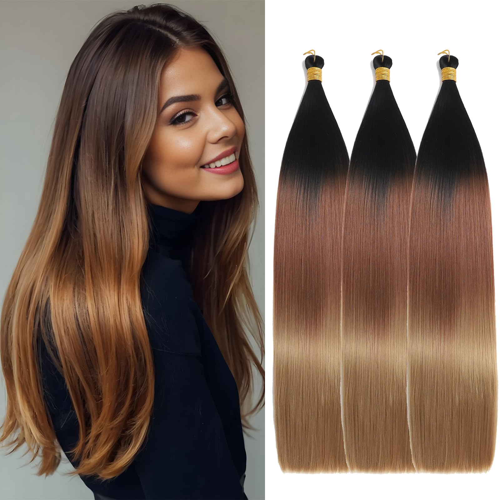 Locescsoc 28 Inch Straight Hair Extensions 150g 3 Packs Bone Straight Braiding Hair
