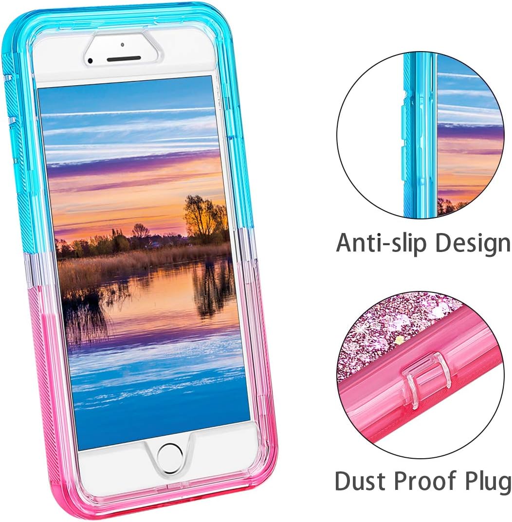 Coolden Case for iPhone 6S Plus Case Protective Glitter Case for Women Girls Cute Bling Sparkle Heavy Duty Hard Shell Shockproof TPU Case for 5.5 Inches iPhone 6 Plus 7 Plus 8 Plus, Aqua Pink