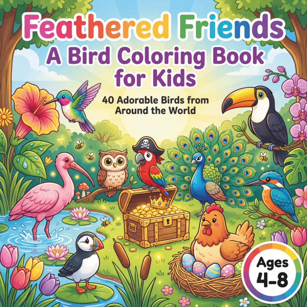 Feathered Friends - A Bird Coloring Book for Kids: 40 Adorable Birds from Around the World — Simple, Fun Coloring Pages for Preschool & Early Elementary Children