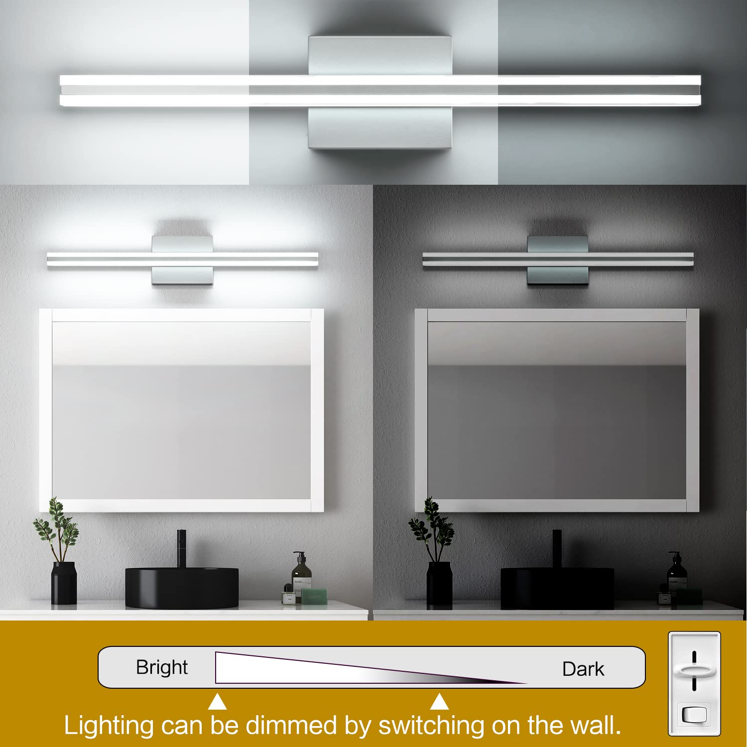 SOLFART Dimmable Led Vanity Light Over Mirror Silver Bathroom Vanity Lighting Fixtures Modern Lights with Acrylic