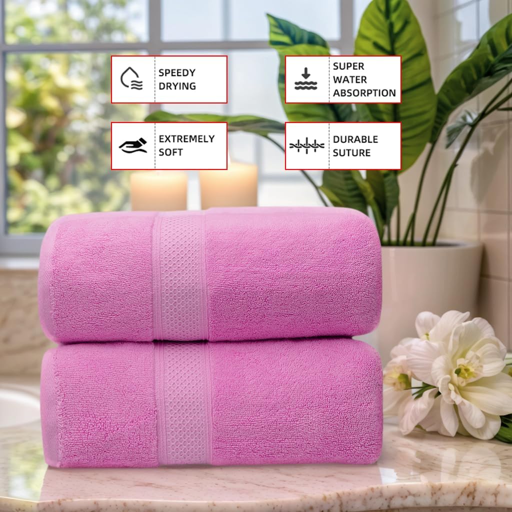 Fluffy Cotton Bath Towels Set800G,2-Piece Set, Thickened and Enlarged(31.5x63 inches),Super Absorbent,Soft,Suitable for Hotel, Bathroom, Swimming Pool, SPA,Gift(Rose Pink)