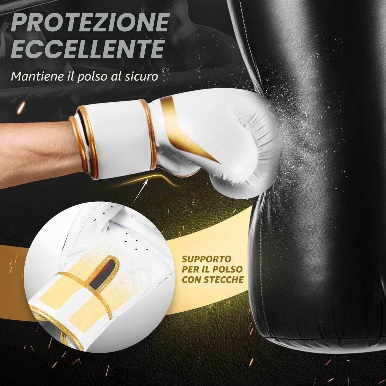 Flexzion Guantoni da boxe da 283,5 g, per uomini, giovani e donne, guanti da boxe da 283,5 g, per kickboxing, MMA, Muay Thai, allenamento, risparmio, bagaglio con fascia per il polso, bianco