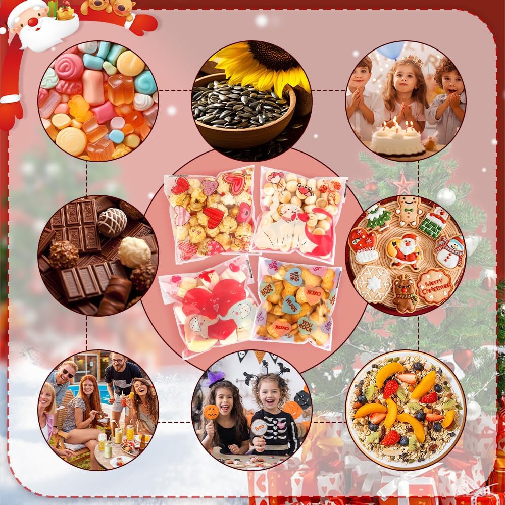 Valentines Goodie Bags, 100 PCS Valentines Cellophane Treat Bags, Valentine Day Plastic Goodie Candy Goody Cookie Favor Ziplock Bags Classroom Party Small Mini Valentine Gift Bags Bulk Decorations - Image 4