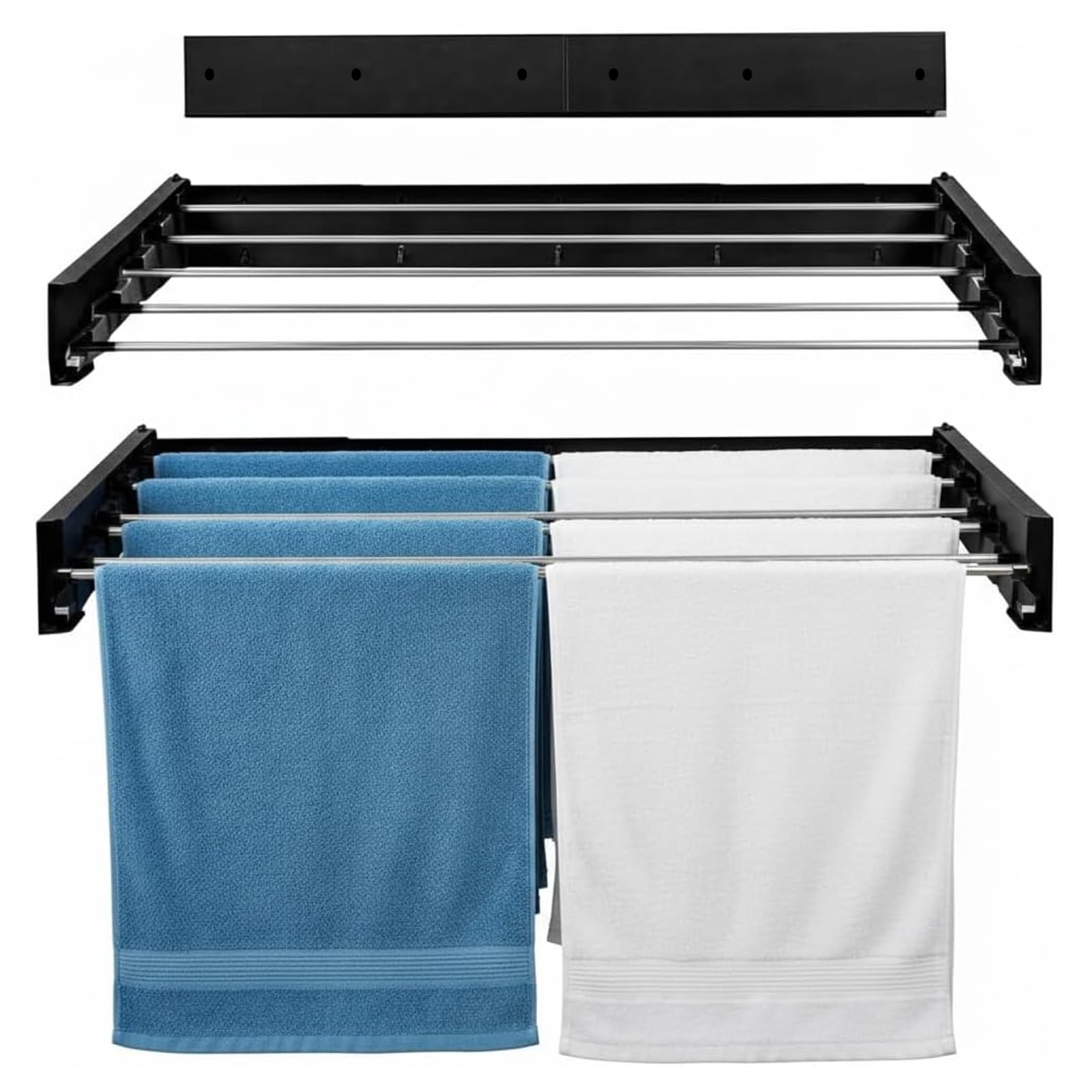 ATEK Wall Clothes Drying Rack Foldable, Wall-Mounted Retractable Airer Laundry Drying Rack, Space Saving Laundry Hanger for Indoor Outdoor Use, Easy Installation (Black, 80cm x 35cm)
