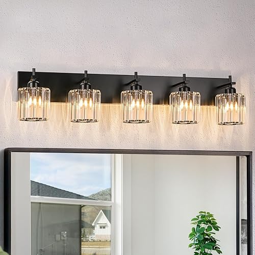 Miniatura 17 de Moderna lámpara de tocador de baño de cristal de 3 luces de latón para pared, sobre espejo, iluminación de tocador negra y dorada para baño, Sombra