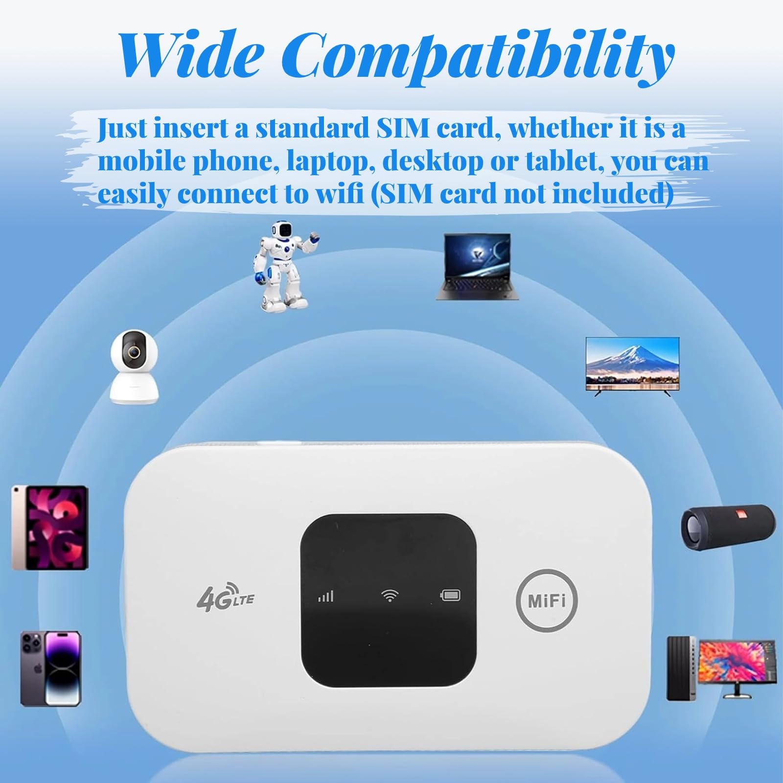 Wi-Fi Portatile, MF800-2 Dispositivi Hotspot Mobile 4G per Viaggi Con Condivisione di 10 Utenti, Supporto per Slot per Scheda SIM B1 B3 B5