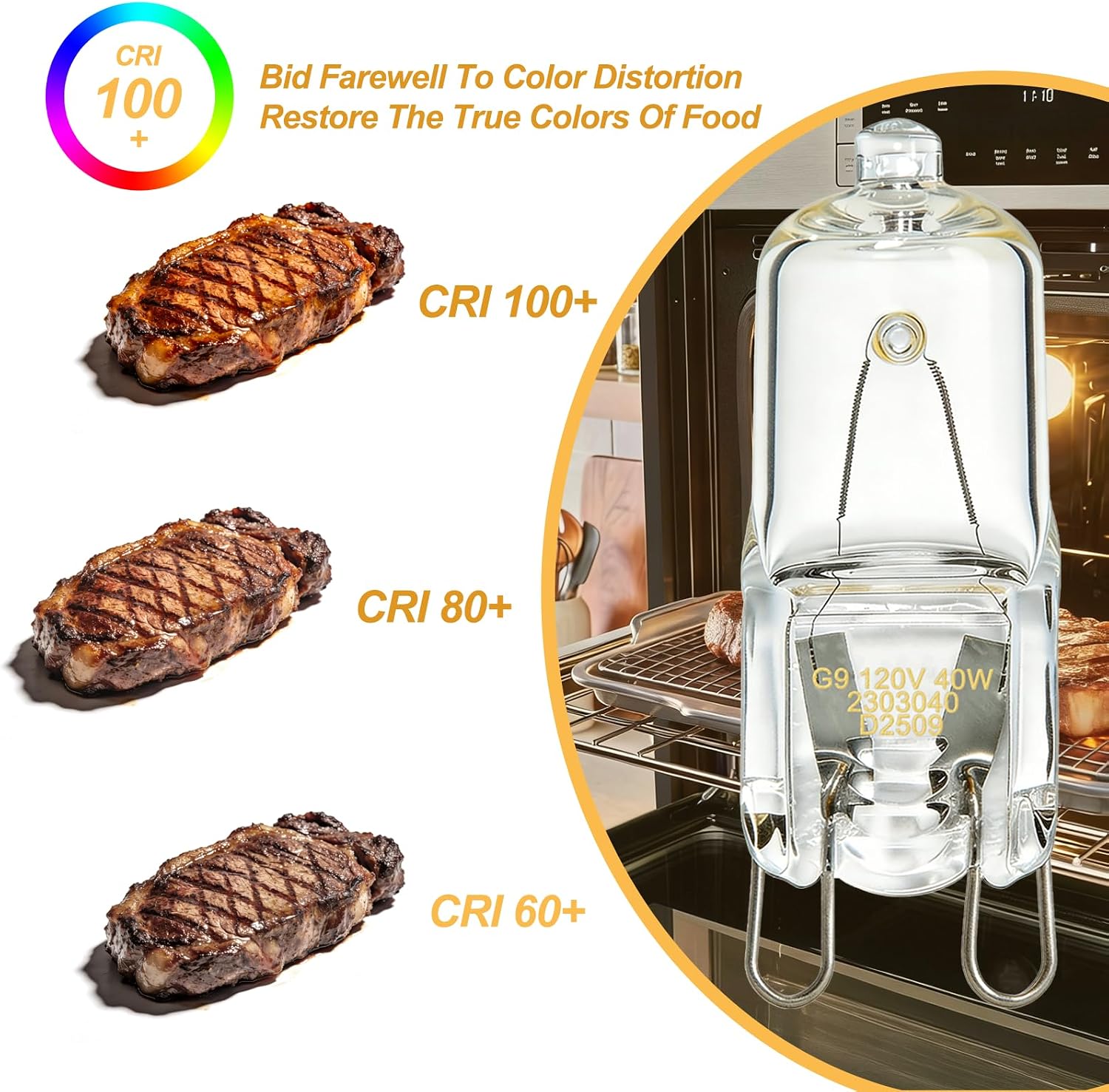 J&V BEDEBUR 6 Pack Halogen Light Bulbs, G9 120 Volt 40W Halogen Oven Lamp, 550°C High Heat Resistant Oven Light Bulb, 2700K Warm White Bi Pin Base Bulb for Oven Lamp Replacement Light image 5