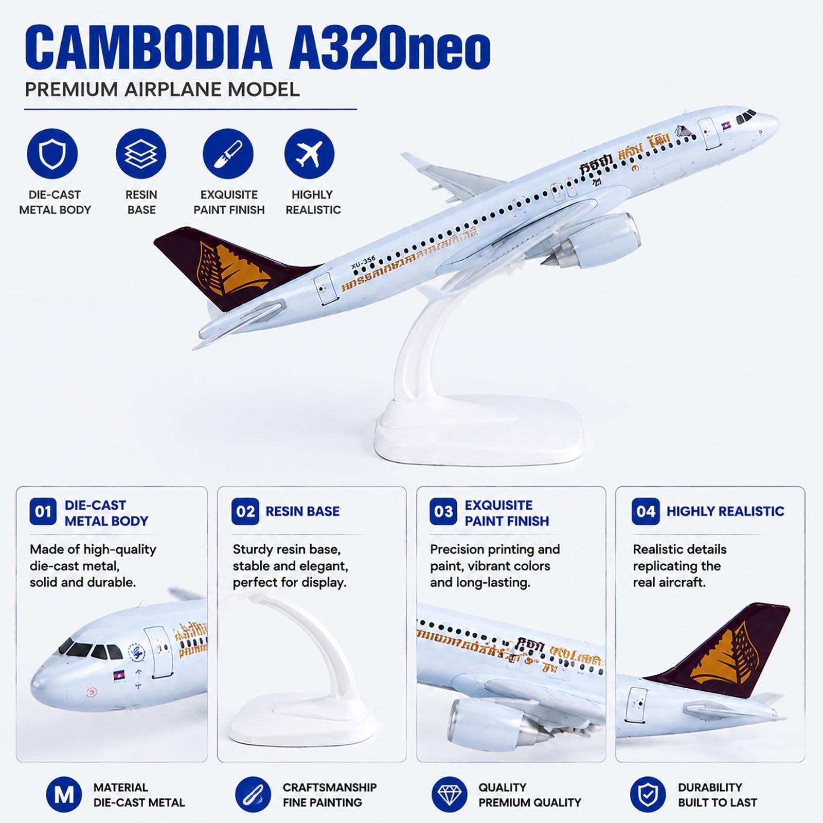 Modello di aereo da 7,9 pollici Cambogia A320 Modello di aereo a reazione