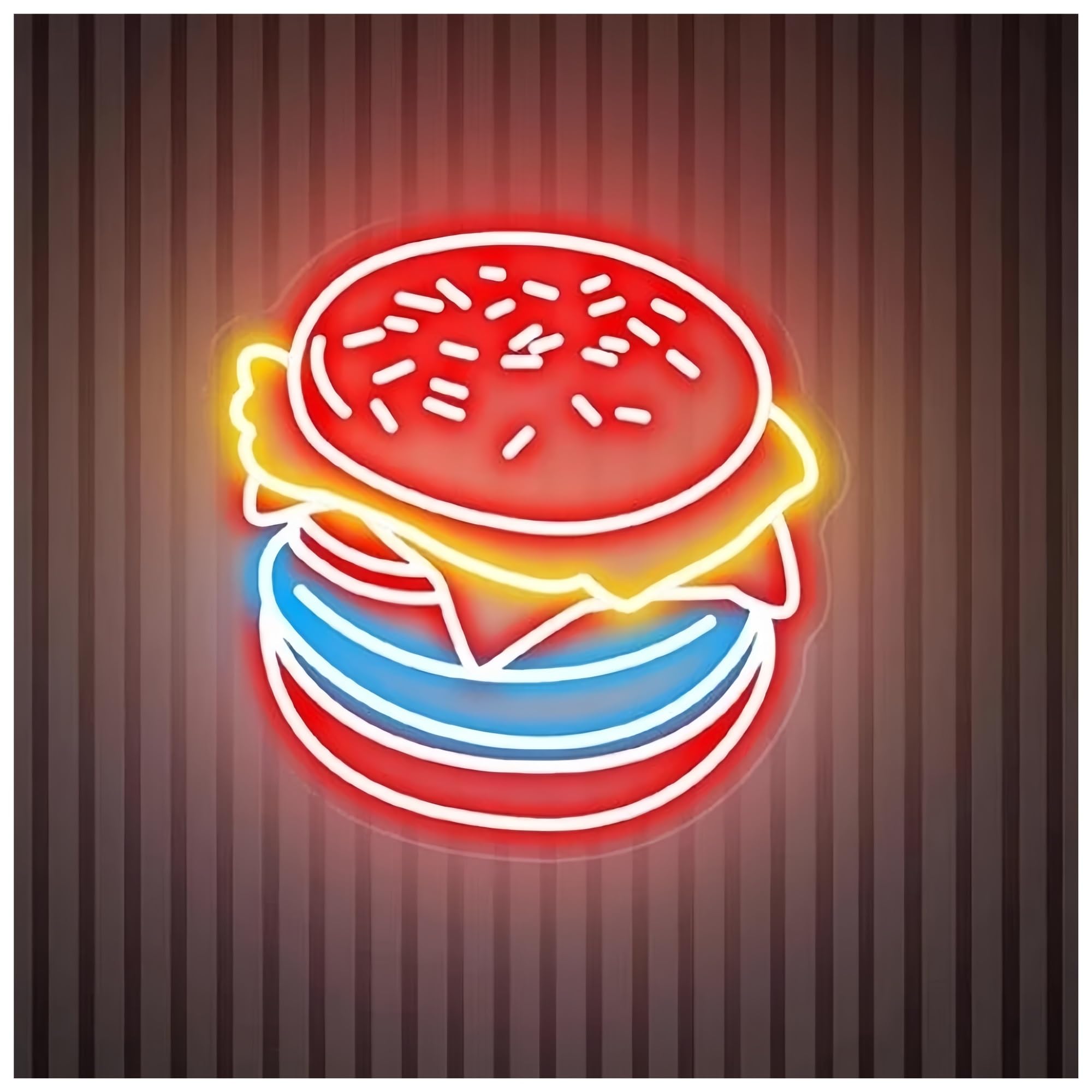 SHOUXI Sign Lamp Burger Neon Sign Hamburger Neon Light Sign Home Wall Decor Coffee Shop Restaurant Decor Fast Food Neon Art(C,50CM)