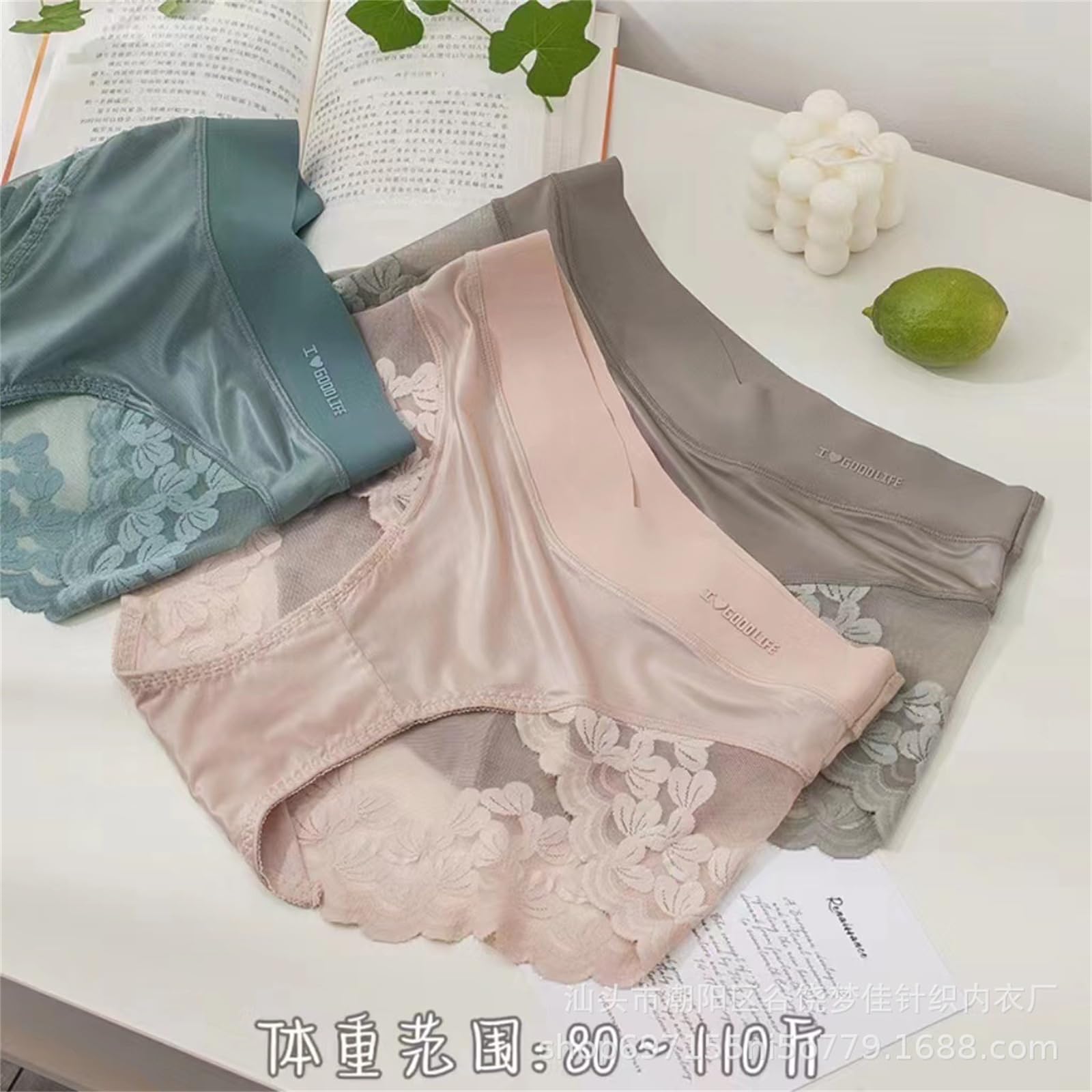 Culotte Hipster Donna Pizzo Donna Sexy di Grandi Dimensioni French Satin Mid-Vita Mutandine 3 Confezioni-B-40-55 kg
