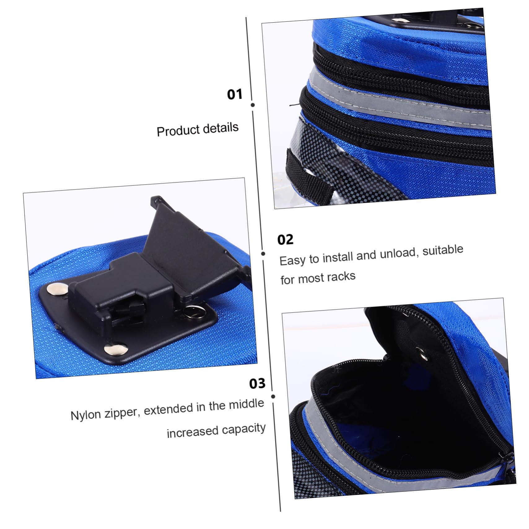 Yardwe Bike Saddle Bag Cycling Tail Pouch with Zip Closure Easy Attach Remove for Mountain Road and Commuter Bikes Reflective Stripe for Night Safety