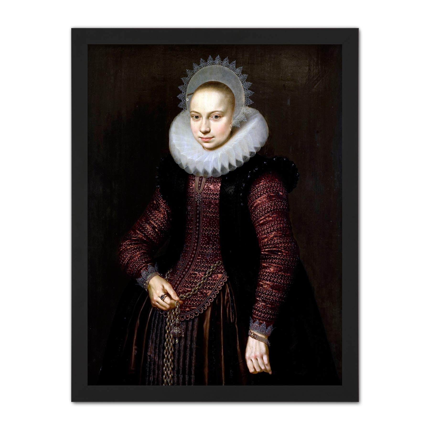 Artery8 Van Der Voort Portrait Girl Chain Painting Artwork Framed Wall Art Print 18X24 Inch