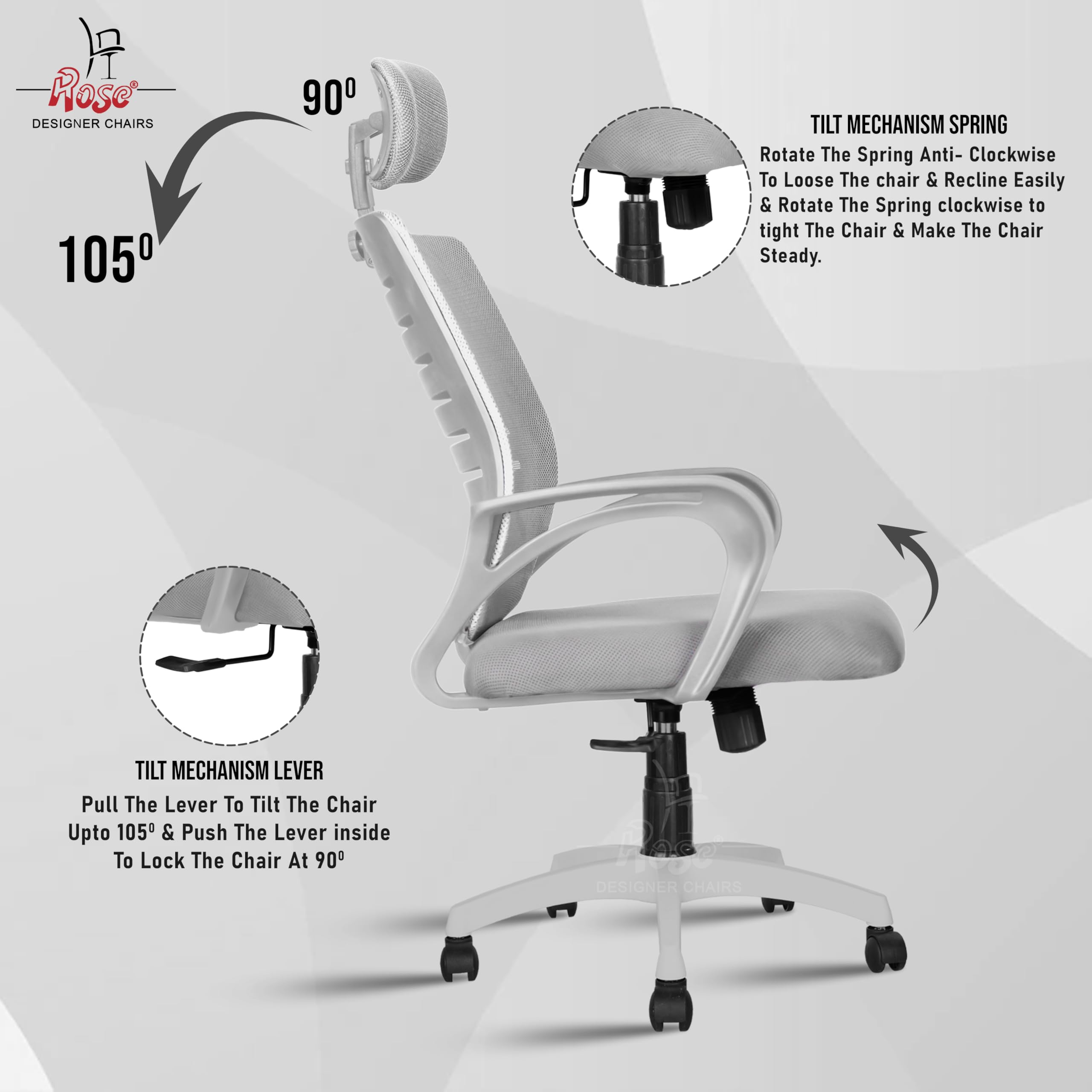 ROSE® Elite | 3 Years Brand Warranty | Ergonomic Office Chair, Study, WFH, Revolving, Rolling, Desk, Task, Laptop, Student Chair (Full Grey, Elite Max HB) 1