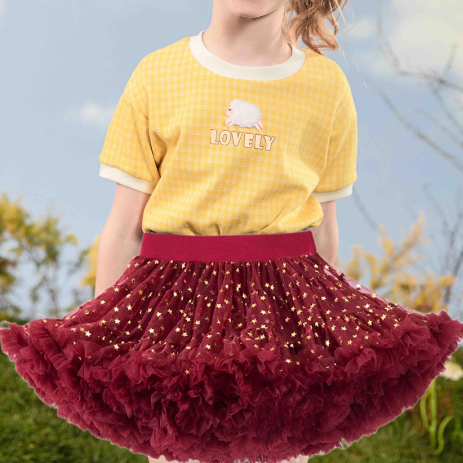 Girls Tutu Skirt with Layered Tulle Design for Dance Ballet Performances, L Size with Star