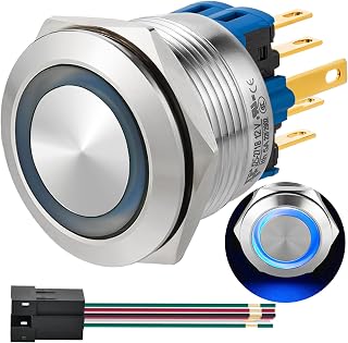UL Listed 25MM Momentary Push Button Switch Self-Reset 2NO2NC 1NO1NC Stainless Steel Shell with 12V LED Angel Eye Ring Suitable for 0.98