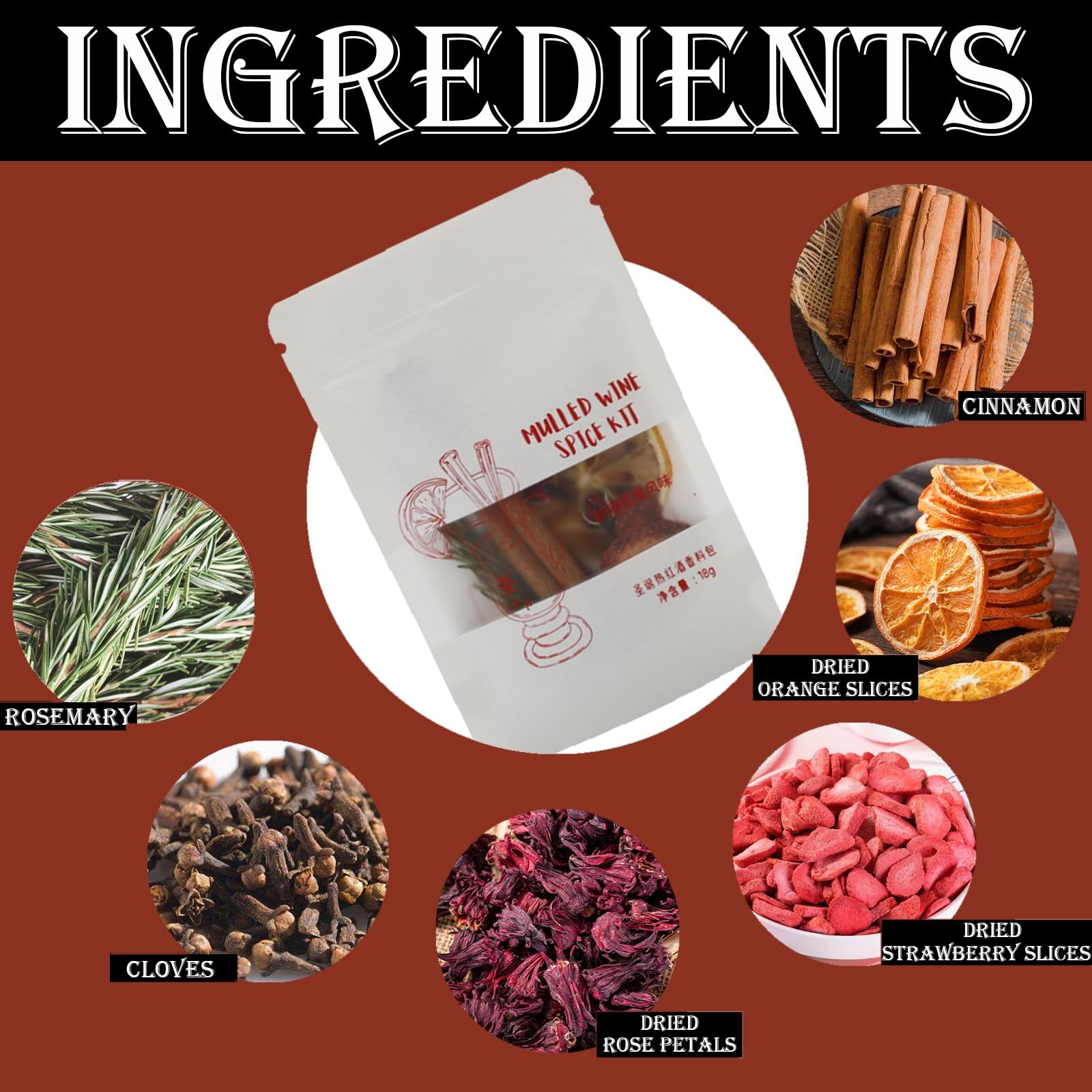 Mezcla de Especias para Vino Caliente Orgánico, Ingredientes Secos 100% Naturales, Vegana y Sin Gluten, Ideal para Preparar Bebidas Caseras y Saludables para Las Fiestas.(Fruity 18g*6)