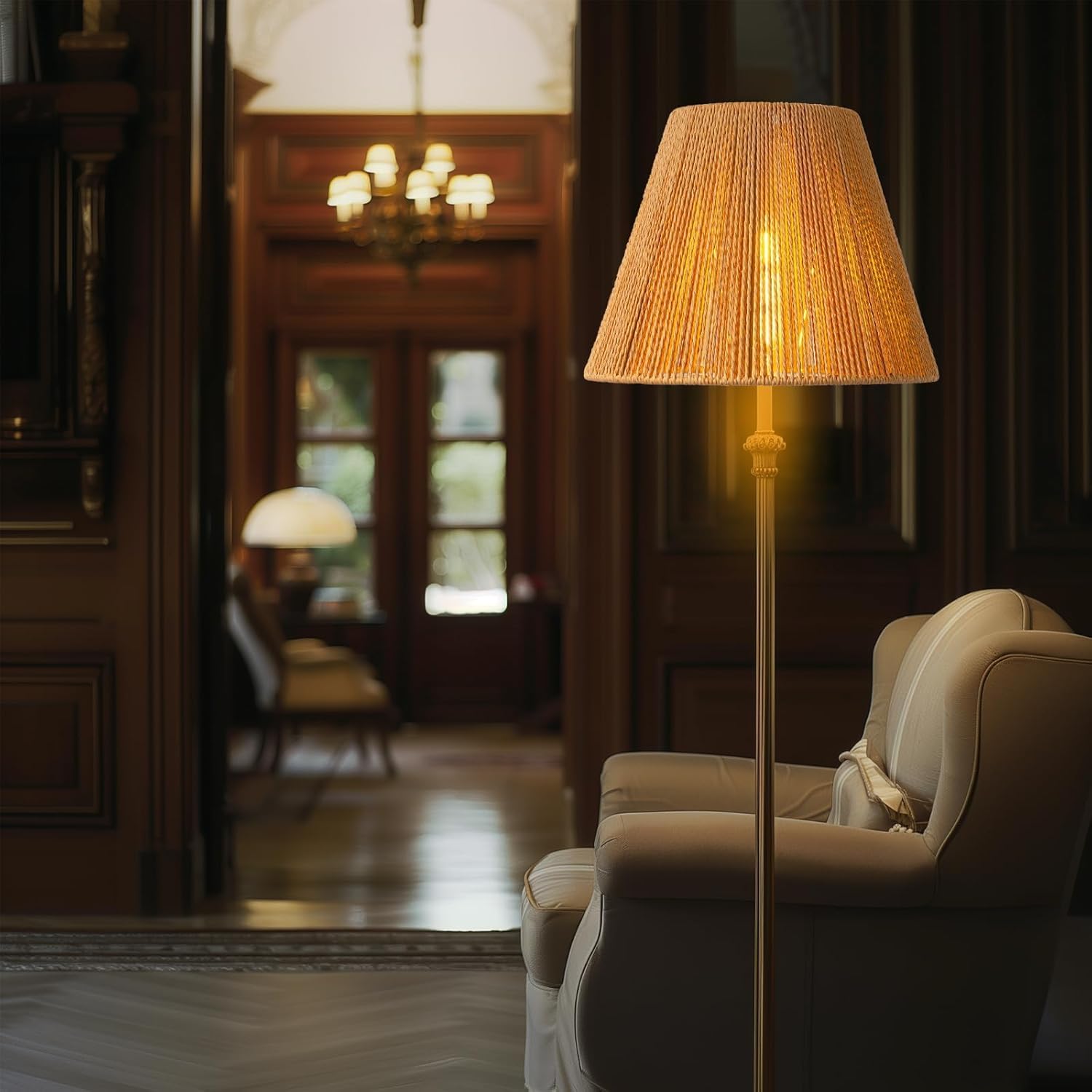 Boho Rattan Lamp Shade 7'' Top 13'' Bottom 10'' Heigh Boho Style Bell Shape Lampshade For Table Lamps Floor Lamps Vintage Replacement Spider Fitter