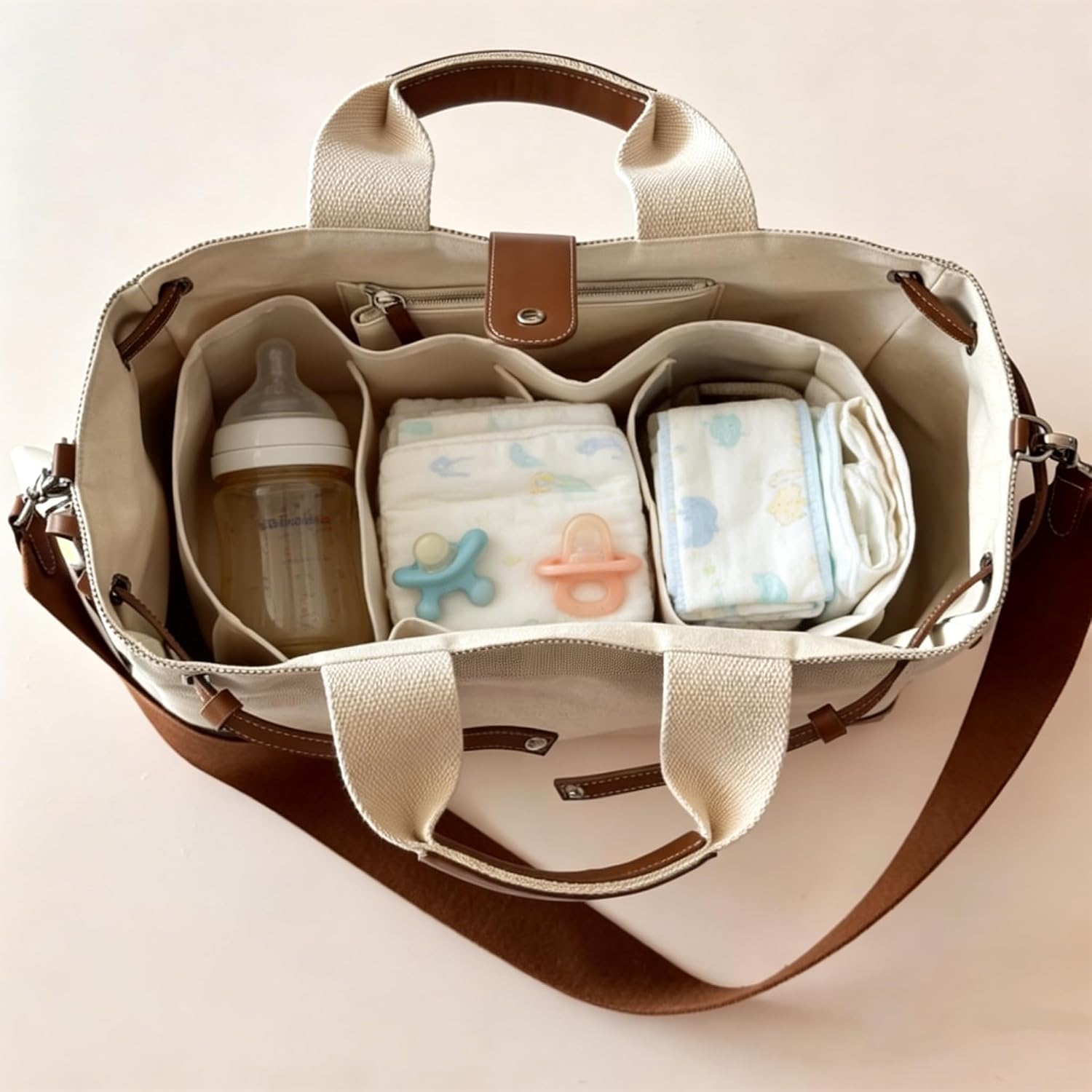 Canvas Baby Diaper Bag Tote, Stylish Korean Minimalist Diaper Caddy Organizer Large Nursery Storage Basket, Gifts for Baby Shower, Newborn Essentials, or Purses and Handbags for Women