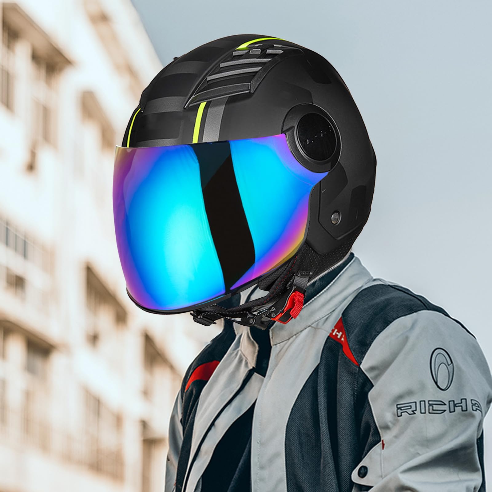 VCOROS Visera Casco para OF562 Airflow,Visera para Casco Integral de Motocicleta,Lente de Casco de Protección contra el Viento para Moto (Arco iris)