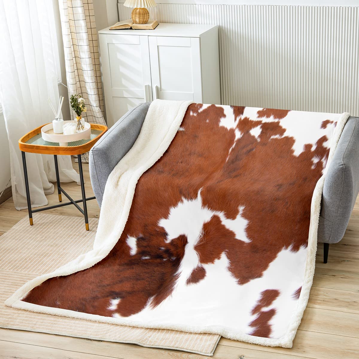 Homemissing Cow Print Fleece Throw Blanket Kids Shaggy Fluffy Cowhide Print Fuzzy Blanket Super Soft Faux Fur Sherpa Blanket Farmhouse Animal Skin Print Decor Flannal Blanket Single 50x60 Inch