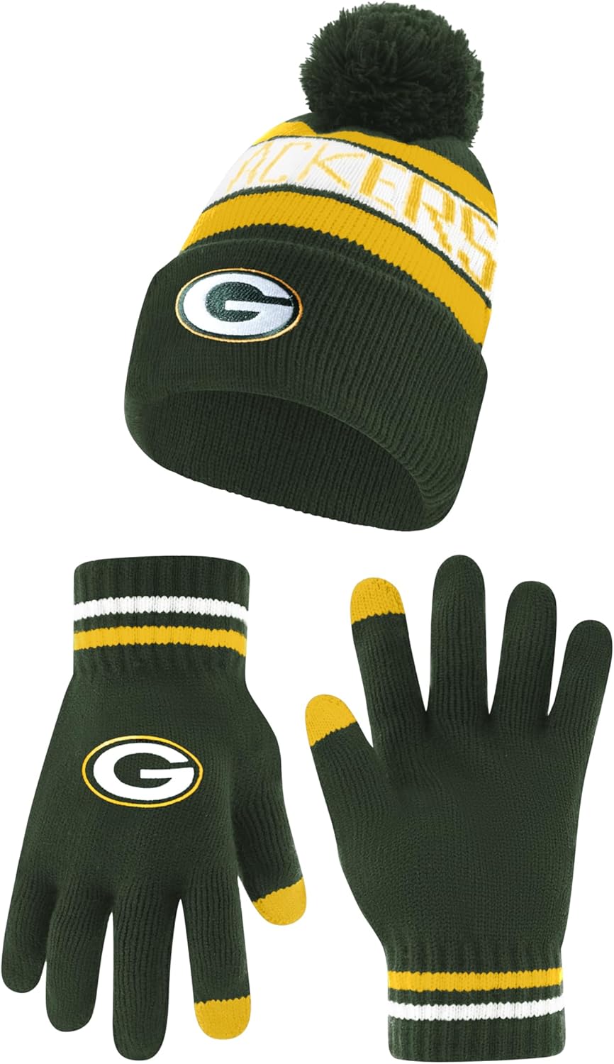 Ultra Game Adults NFL Official Super Soft Winter Beanie Knit Hat With Warm Touch Screen Gloves