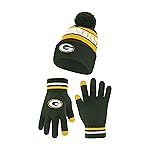 Ultra Game NFL Official Adults Unisex Super Soft Winter Beanie Knit Hat with Extra Warm Touch Screen Gloves, Green Bay Packers, Team Color 1, 1SIZE