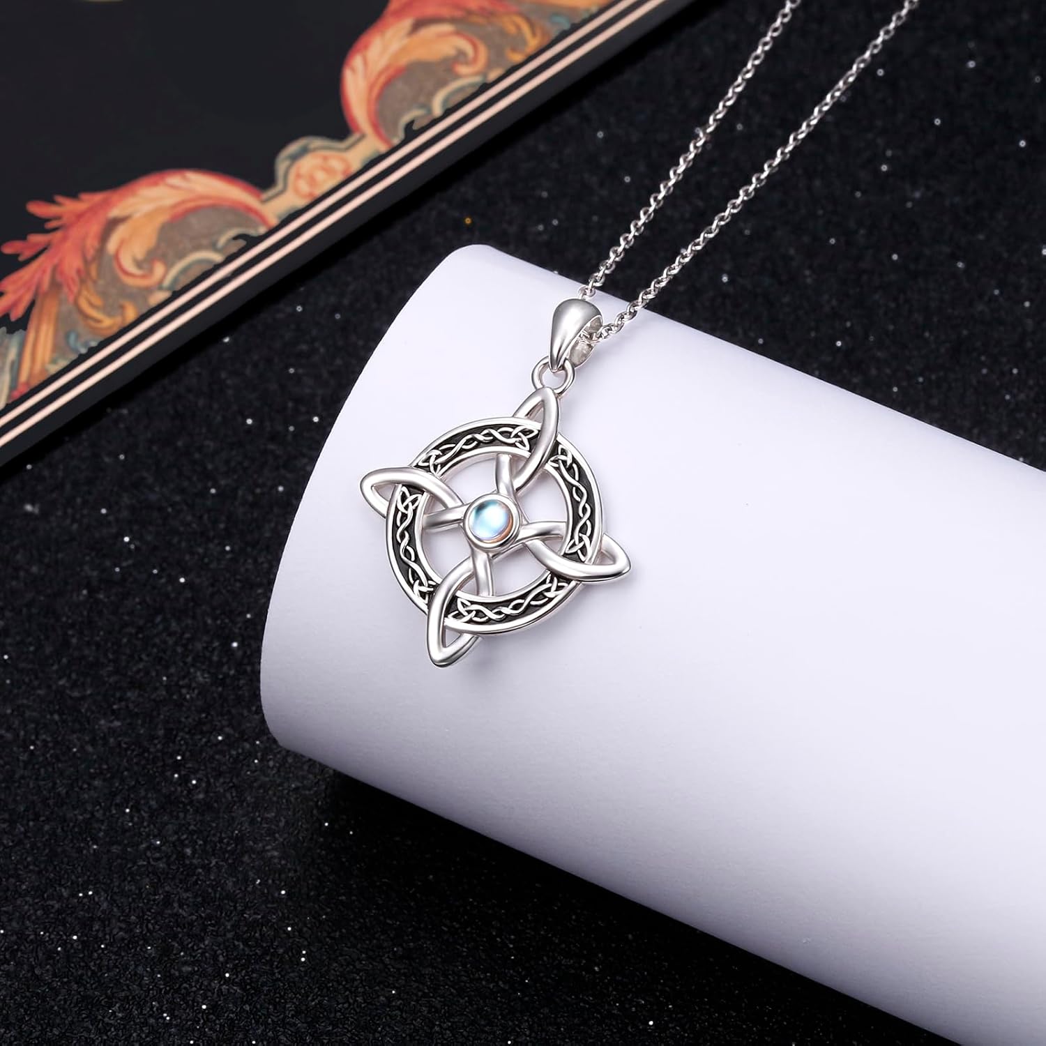 925 Sterling Silver Celtic Knot Moonstone Pendant Necklace Witches Knot Irish Necklace Jewelry Gifts for Women - Image 3