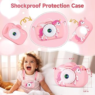 Kids Camera Toys for Ages 3 4 5 6 7 8 9 Girls, 48MP Dual Lens Toddler Digital Camera Christmas Birthday Gift, Kids Selfie Camera with 32G SD Card, Silicone Cover