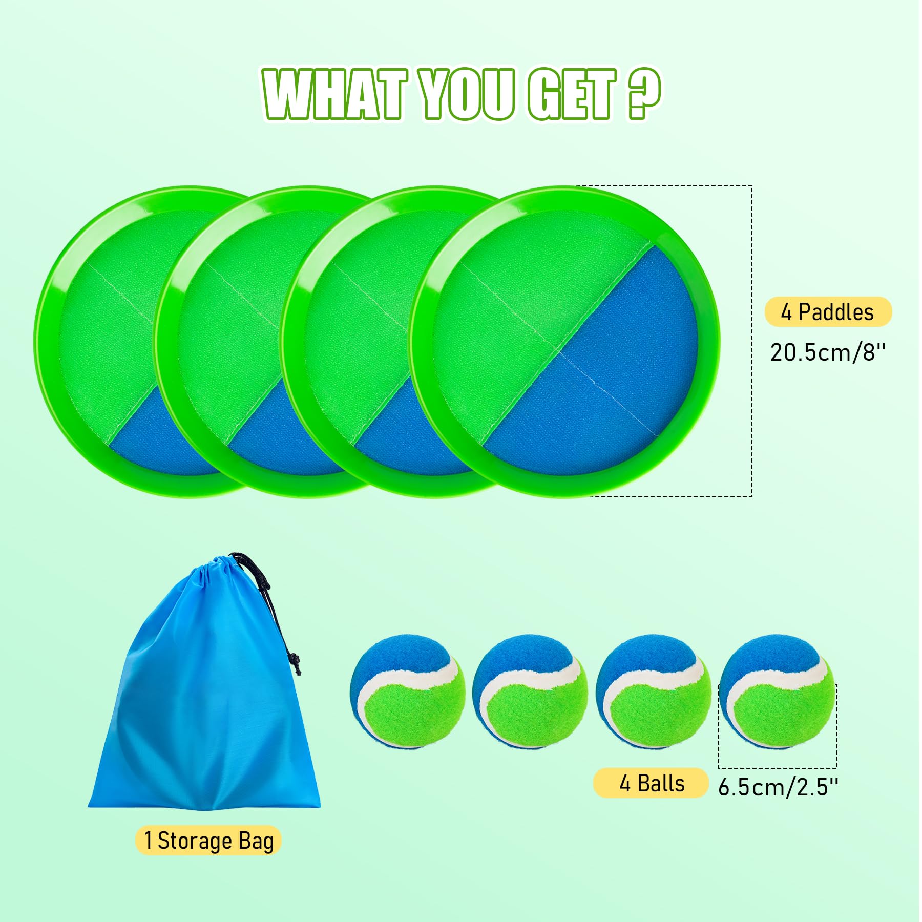 INPODAK Enfants Lancer Catch Ball Jouet Jeu de Balle avec Raquettes pour Enfants 3-12 Ans Jeu Ensemble avec 4 Raquettes 4 Balles et 1 Sac de Rangement Raquette de Plage pour Jardin Piscine Plage