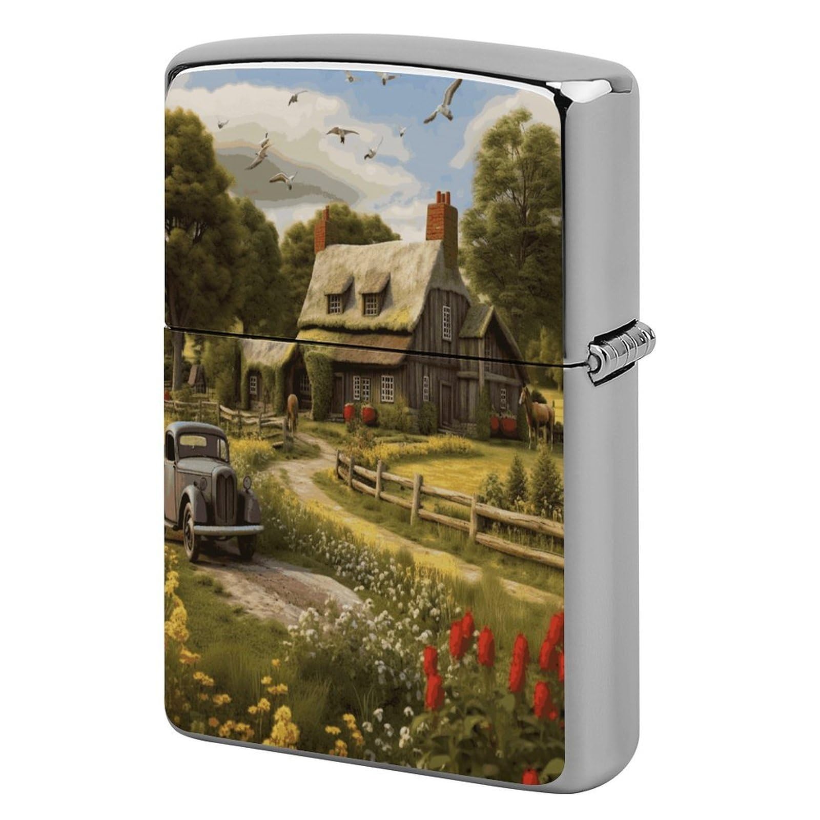Fodpand Style Farm Thatched Cottage Metal Lighter Case Cover Lighter Sleeve