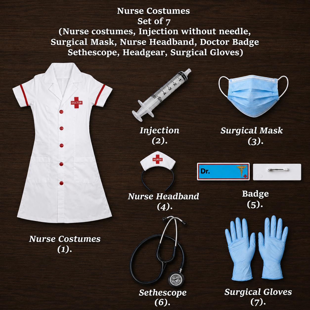 Rudra Fancy Dress Kids Doctor Coat and Nurse Dress Set for Boys & Girls | Fancy Dress Costume | School Competition Role Play Outfit (C-Nurse + 4 Accessories, 3-4 Years)