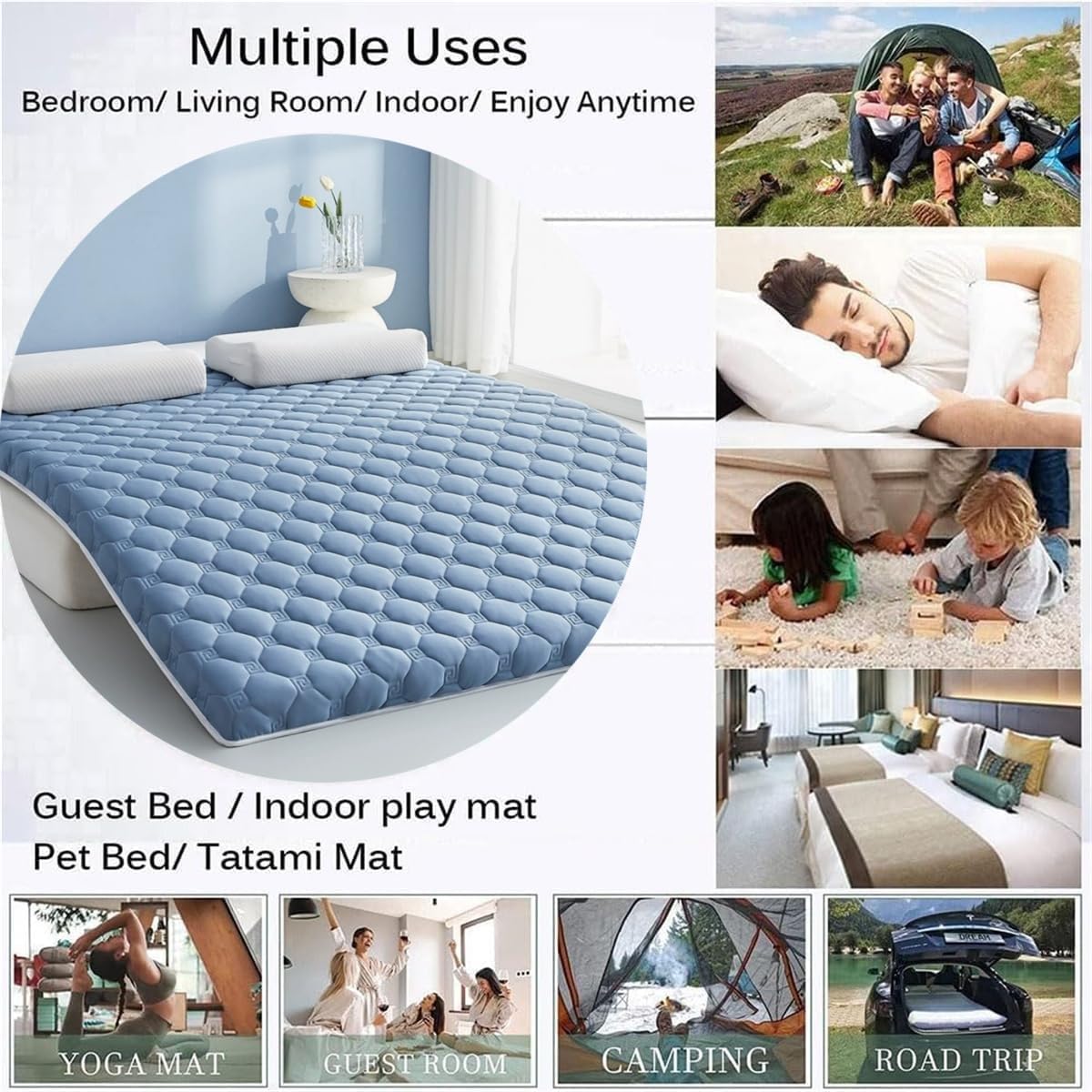 Materasso Futon Giapponese da Pavimento Singolo Materasso 5cm per Casa Campeggio Divano Dormitorio Japanese Futon Floor Mattress Cuscino Letto (Blu,60x120 cm)