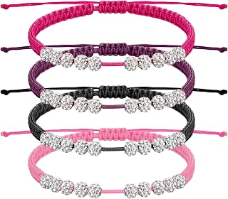 Quelay 4 Set Golf Score Counter Rhinestones 10 Beads Bracelets with Storage Gift Box Multicolor Adjustable Golf Stroke Counter for Women Golfer Christmas Birthday Gifts