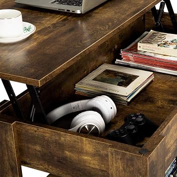 Topeakmart Lift Top Coffee Table w/Hidden Compartment and Open Storage Shelf, Vintage Lift Tabletop for Living Room Office Reception, Rustic Brown