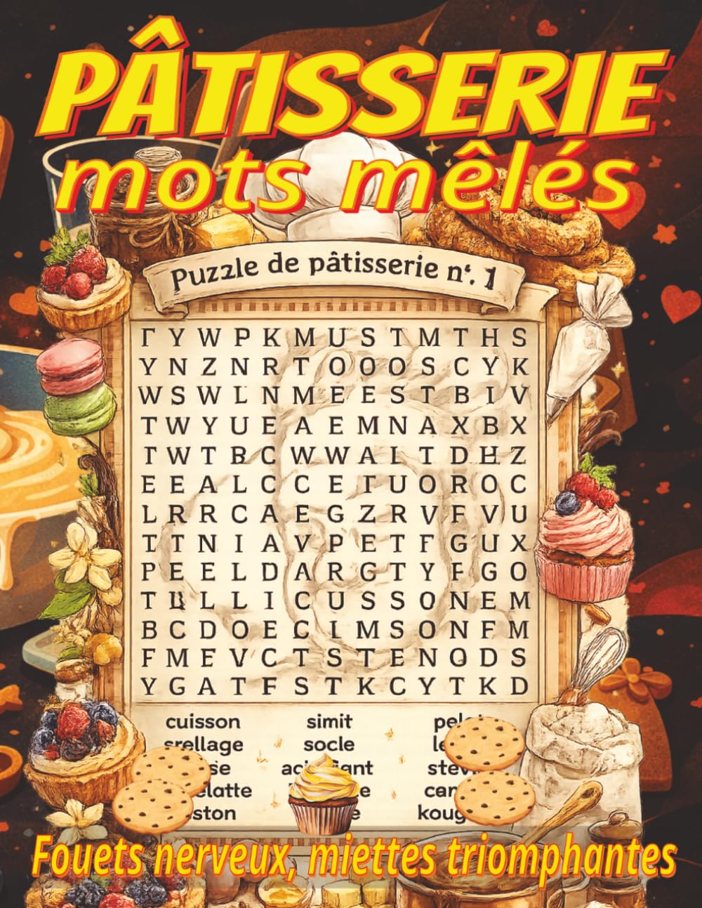 Livre de mots mêlés de pâtisserie en grands caractères: Sur gâteaux, biscuits, pains et plus , 8,5 x 11 po, 120 pages, 60 grilles, 900 mots . Cadeau idéal pour vacances et pauses gourmandes