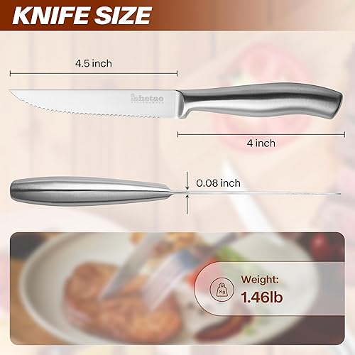 Miniatura 2 de Juego de 6 cuchillos para carne, cuchillos de acero inoxidable de alto carbono de 4.5 pulgadas, aptos para lavavajillas, color plateado