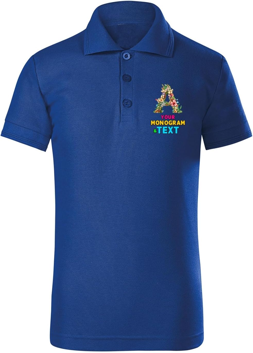 Kids Floral Monogram Custom Polo Shirt Personalized Initial with Your Name, Word, City Stylish Gift with Custom Text