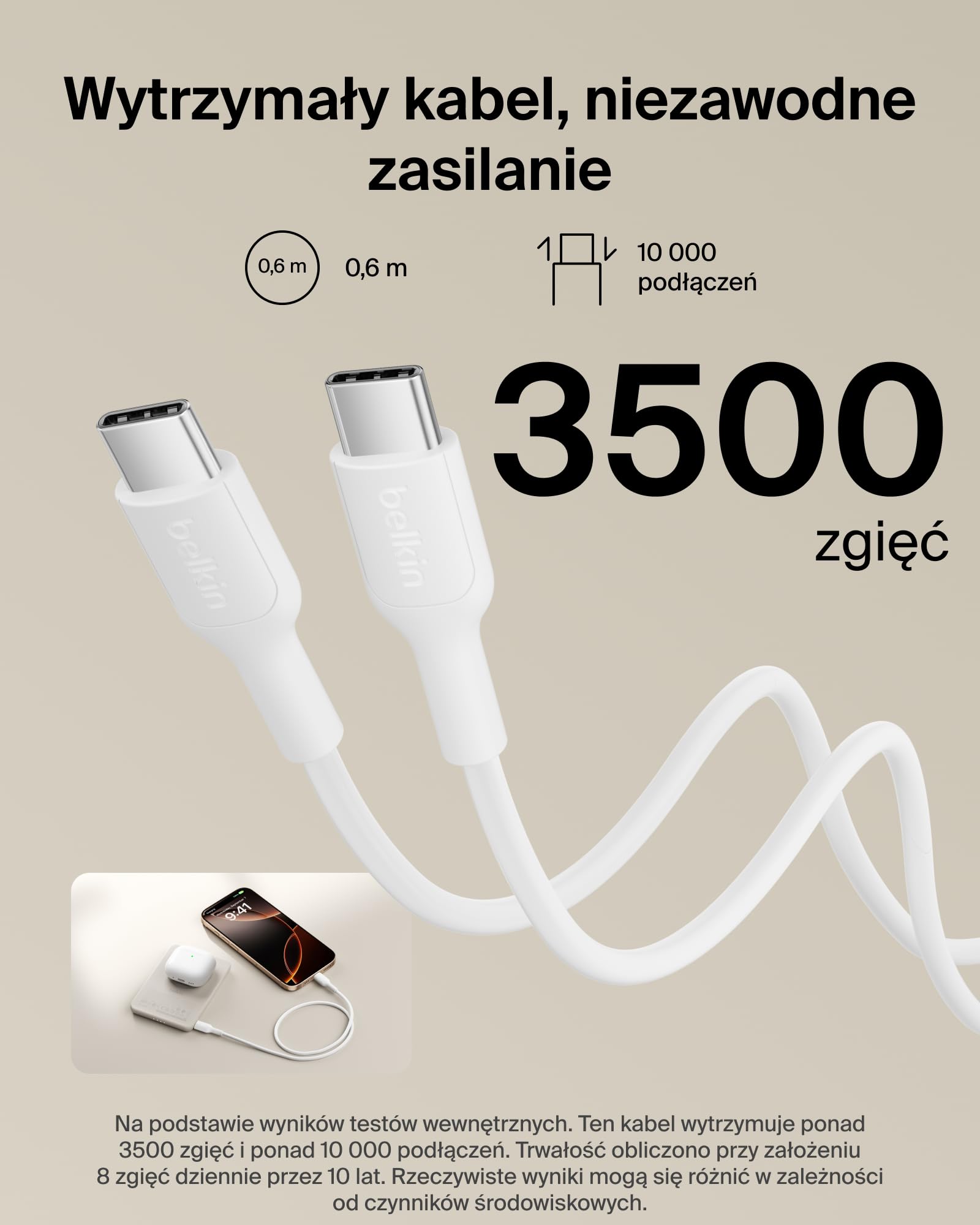 Belkin BoostCharge Magnetyczny Powerbank 5000 mAh z Pierścieniem – Piaskowy | Powerbank Bezprzewodowy 5000 mAh, Pierścień Magnetyczny do Akcesoriów, Port USB-C, Wstępnie Naładowany, Kabel w Zestawie