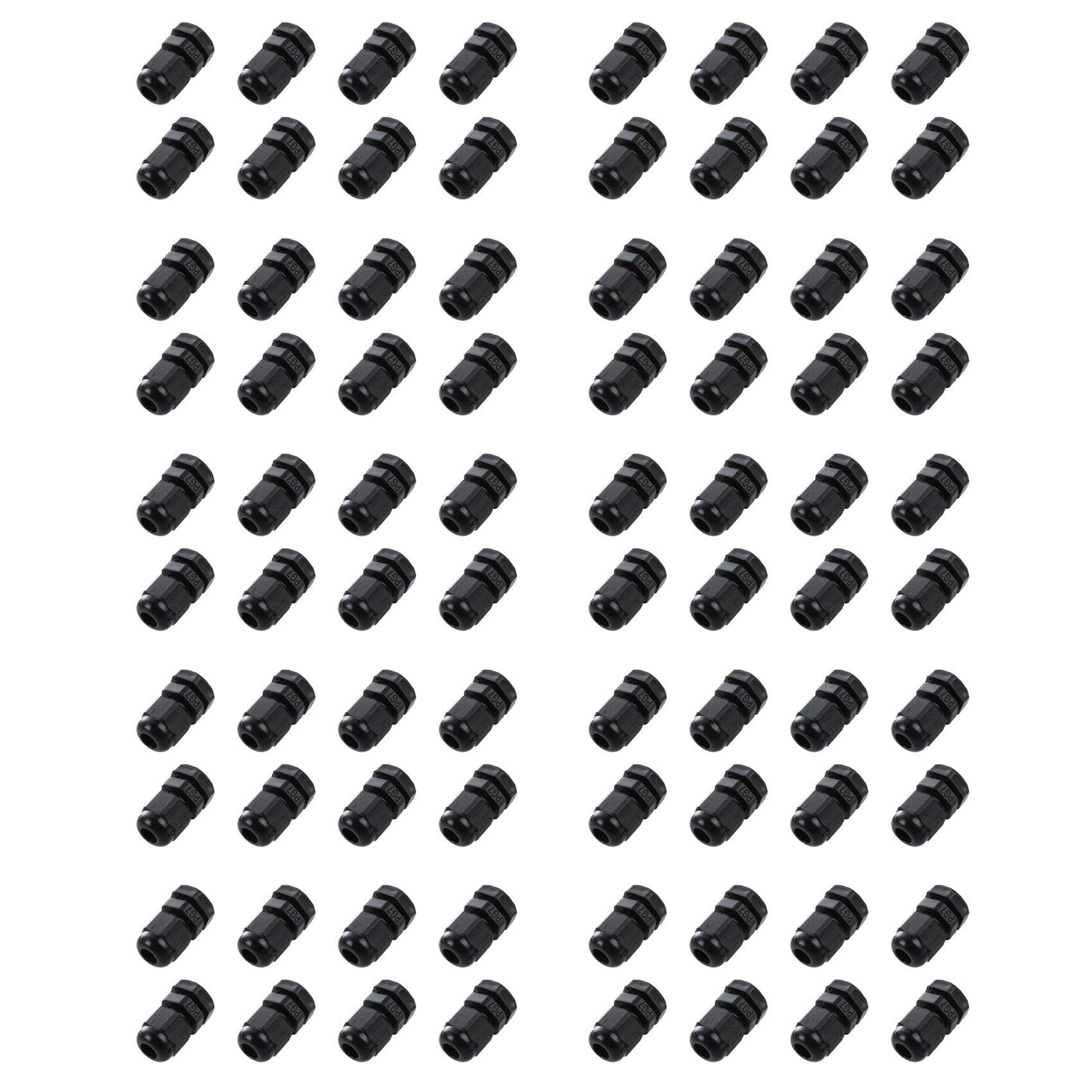 Jnchdghwa 80 PCS PG7 Black Plastic Waterproof Cable Gland Connector 3-6.5mm