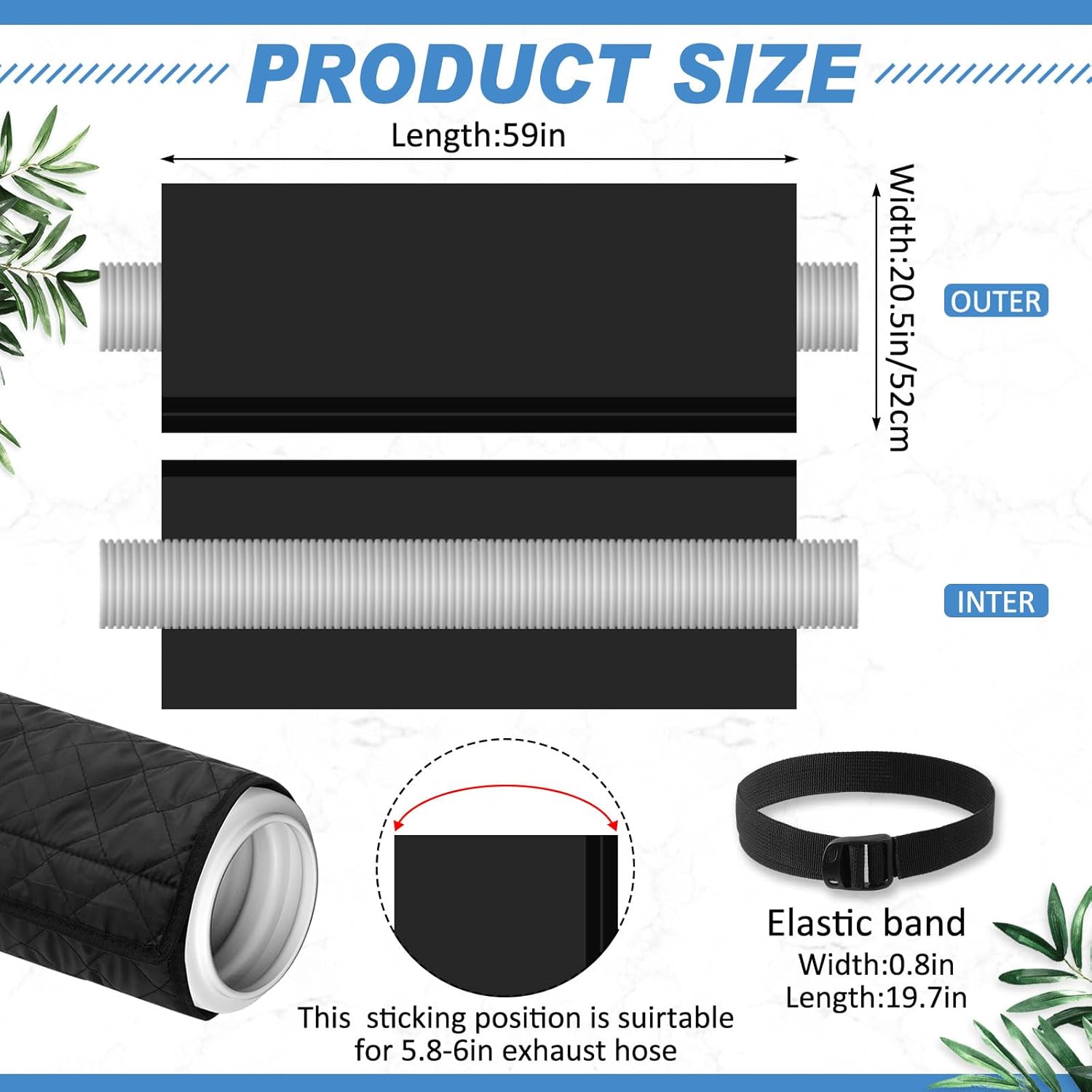 Outus 2 Pcs Air Conditioner Hose Cover Wrap - Ac Hose Duct Vent Insulation Sleeve Insulated Cover for Portable Ac for 5" & 5. 9" Diameter 60" Long Exhaust Hoses Tube (Black)