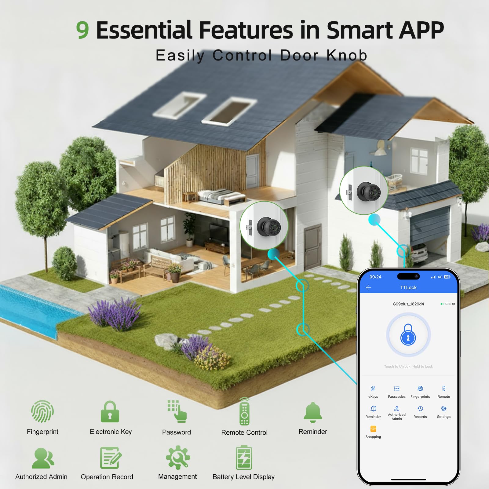 Smart Fingerprint Door Knob - App Control & Auto Lock -4