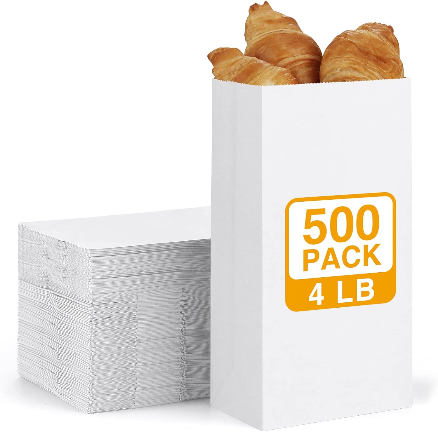 BagDream PaperLunchBags4Lb 500Ct White Paper Bags Bulk