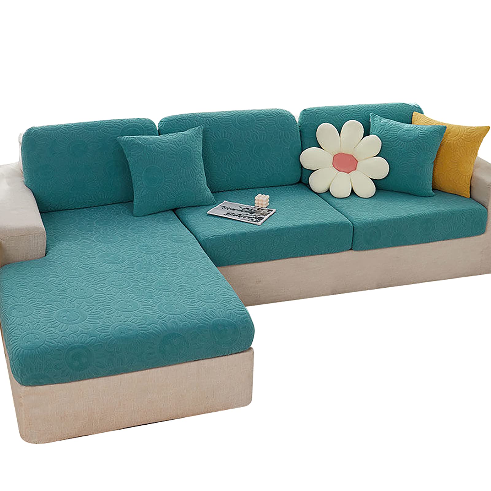 fmopq Stretch Chaise Cushion Covers for L Shape Sofa Chaise Lounge Sectional Sofa Slipcover 1/2/3/4 Seat Sofa Cover Anti Slip Furniture Protector